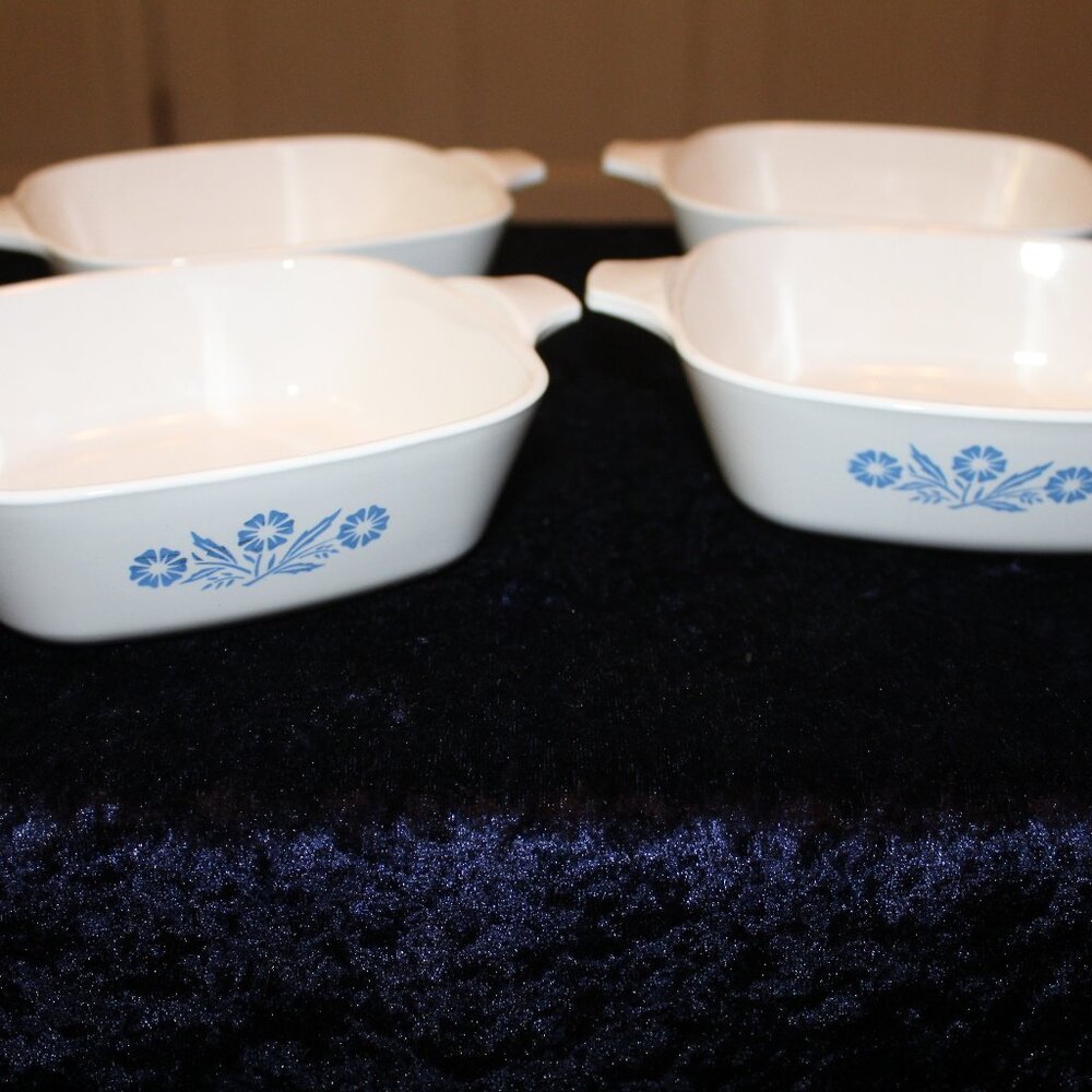 Vintage Corning Ware P-41 Petite Pan Blue Cornflower Pattern Set of 4